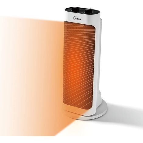 Midea NTH20-19JE Stufetta Elettrica Basso Consumo con Termoventilatore, 7° Inclinazione, 70° Oscillazione, 2000W, 2 Livelli di Potenza, Silenzioso, Protezione Antigoccia, Termostato, Altezza 45.1 cm (1/5)