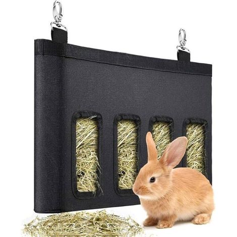 HOXILEELEOSac Foin Lapin Sac Foin Suspendus Sac de Foin Mangeoire Distributeur de Foin pour Lapin Sac d'alimentation pour Lapin Foin Mange (1/4)