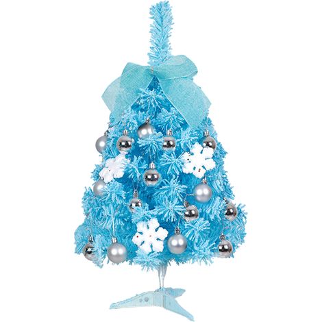 Miniatur-Weihnachtsbaum aus beflocktem Kunststoff mit Beleuchtung, 60 cm (23,6 Zoll), Tischdekoration für die Weihnachtszeit zu Hause (blau). (1/2)