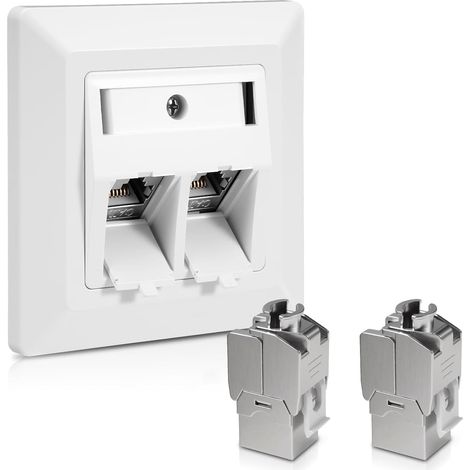 Keystone CAT7/CAT6A Netzwerkdose, 2 LAN-Buchsen mit 6 Keystone RJ45-Modulen, vollständig geschirmt, STP, RJ45 Ethernet, Cat 7 Netzwerkdose für Ethernet, DSL-Patchkabel, Installationskabel (1/5)