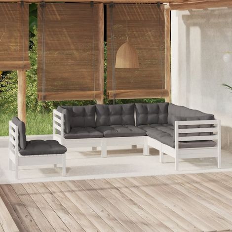 Salon de jardin 5 pcs Ensemble Table et Chaise de Jardin - avec coussins Blanc Bois de pin BV650554 - BonneVie (1/5)