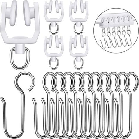 Vorhangschienenrollen aus Kunststoff und Metall, 3,5 x 2,1 x 0,7 cm, weiß, mit Umlenkrollen (1/5)