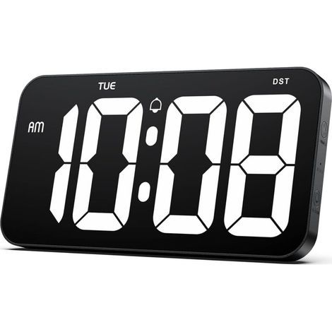 Large digital wall clock with huge, clear 10.2 cm numbers – Digital wall clock with daylight saving time, auto-dimming, day of the week, 12/24 hour (not a battery-operated clock) (1/4)