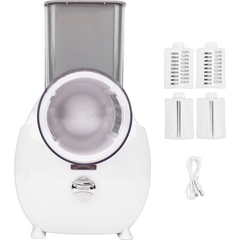 Râpe légumes électrique rotative blanche rechargeable – Coupeur 4 lames remplaçables fromage carotte pomme de terre concombre, cuisine (1/5)