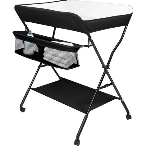 Hofuton Table à Langer Bébé Pliable avec Panier de Rangement Réglage Hauteur 4 Niveaux Charge 11kg 12 Mois Noir (1/4)