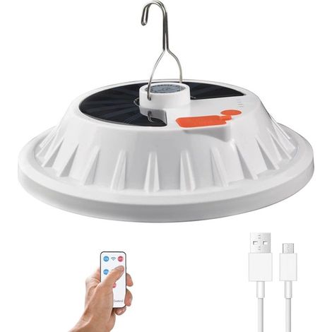 Lanterne de camping solaire 120 Led avec télécommande, batterie rechargeable par usb, dimmable, étanche ipx7 (1/5)