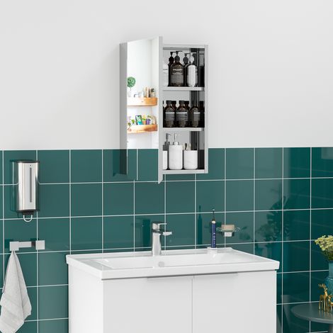 Mobiletto da bagno a specchio in acciaio inox, mobiletto da toilette a parete, 39 x 12 x 60 cm