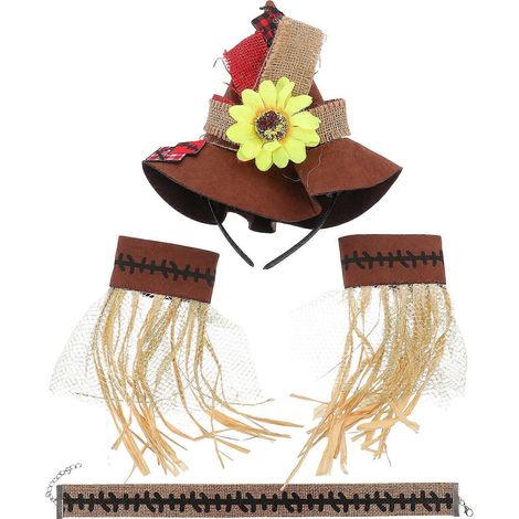 Ensemble de 4 accessoires de costume d'Halloween : chapeau de paille, bracelet, collier, décoration cosplay pour adultes et carnaval-25X15cm (1/3)