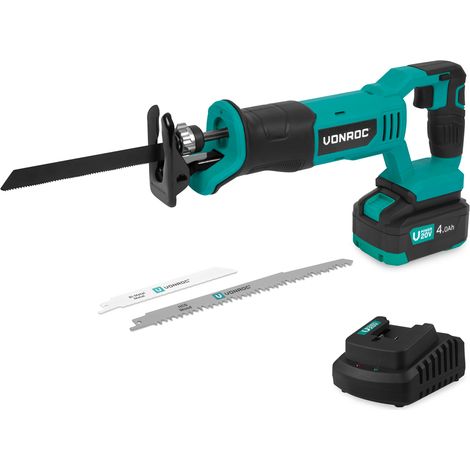 VONROC Scie à guichet sans fil 20V - 3 lames de scie incluses - Batterie 4.0Ah et chargeur inclus