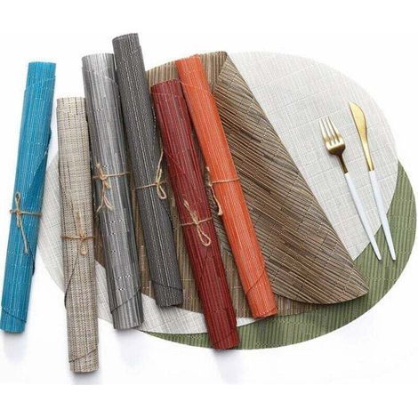 Set of 6 Oval Placemats, Washable Vinyl, Non-Slip, Wear-Resistant, Heat-Resistant (Green) (1/3)