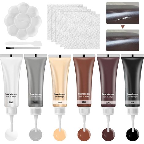 Kit de Réparation pour Cuir Liquide, 7 Couleurs Creme Reparatrice pour Le Cuir, Pâte Réparatrice Cuir, Crème Réparatrice Cuir, Pate Reparatrice Cuir pour Siège Auto, Veste en Cuir, et Meubles en Cuir (1/5)