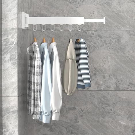 Tendedero de pared retráctil, con barra giratoria y plegable para colgar ropa en el balcón o lavadero (1 unidad, blanco). (1/5)