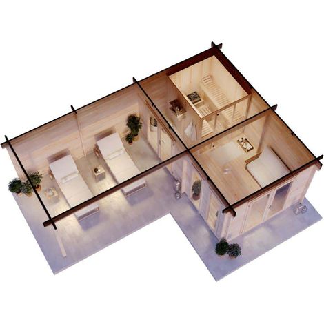 FinnTherm Saunahaus Quinta ISO Gartensauna 3 Sitzbänke aus Holz, Sauna mit 70 mm Wandstärke Außensauna