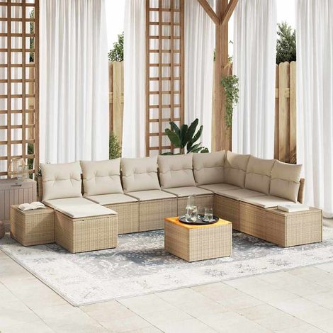 Garten-Sofa-Set 9 pcs Beige und Weiß