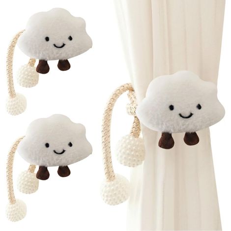CSPARKV - Juego de 2 alzapaños para cortina con forma de nube de dibujos animados y bola de perla para niños, bonitos alzapaños para cortina con forma de nube, hebilla para decoración de habitación in