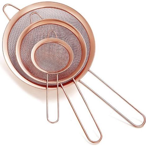 Tamis de cuisine - 3 pièces - Ø 10, 15 et 18 cm - Tamis - Ensemble de tamis - Tamis à boule - Tamis Moulins à légumes - Tamis à farine - Kitchen aid - Acier inoxydable - Or rose - Maille fine - Pour f (1/5)