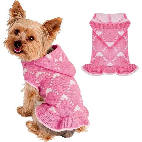 Dog Heart Sweater Small Dogs Knitted Dog Dress Red Pet Clothing Warm Clothing Small Medium Dogs Size XXS (1/5)