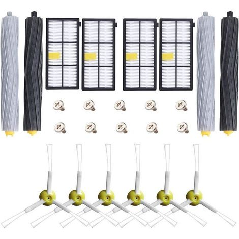 YMYNY Kit d'accessoires de pièces de rechange pour iRobot Roomba 800 900 805 850 851 860 865 866 870 871 880 885 890 891 896 960 966 980 Robot Aspirateur + 4 Rouleaux + 4 Filtres HEPA + 6 Brosses laté