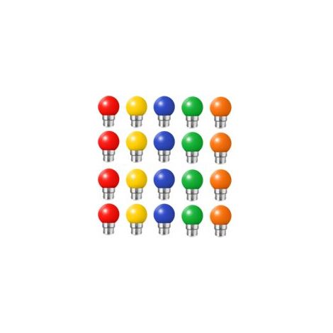 Lot de 20 ampoules LED B22 baïonnette 2W – Couleurs rouge, jaune, orange, vert, bleu – Incassables, équivalent 20W, 200 lumens (1/5)