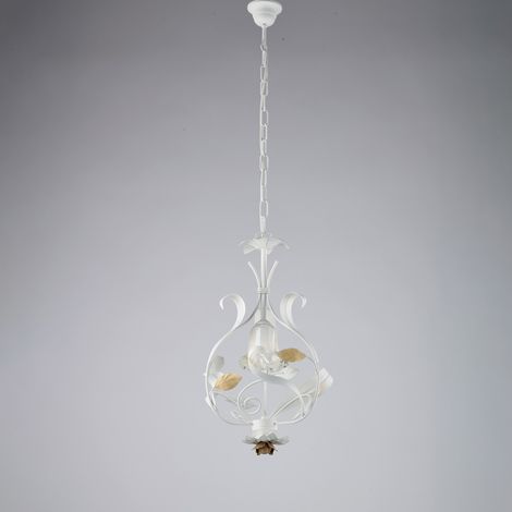 Cesto Lampadario in ferro laccato bianco shabby 1 luce 112 Ø33 BL274-1-BCO