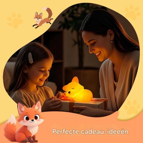 Vitdipy - Luce notturna a LED a forma di volpe - Lampada da comodino - Per cameretta e camera da letto - Ricaricabile - Controllo touch - Luce notturna dimmerabile - Per bambini, neonati e adulti (1/5)