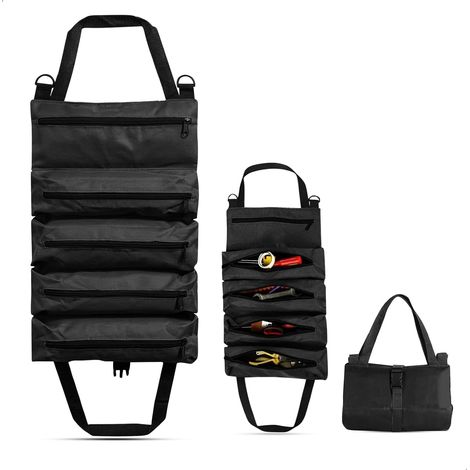 Werkzeugkoffer zum Aufrollen, Kompakt-Werkzeugkoffer, schwarzer Oxford-Werkzeugkoffer, tragbarer Werkzeugkoffer, praktischer Handwerkzeugkoffer, Werkzeugtasche (1/4)
