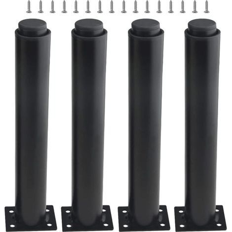 Jeu de 4 pieds de meubles réglables en métal – Acier épaissi – Finition peinture au four – Résistance à la rouille et corrosion – 25-42cm noir
