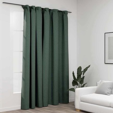 vidaXL Cortina opaca con ganchos look de lino verde 290x245 cm (1/5)