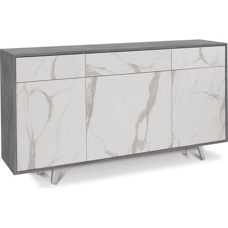 Mobile 3 Ante 3 Cassetti 164x92x41 cm Cemento/Marmo Calacatta (1/2)