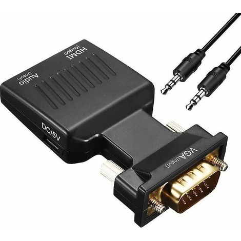 Adaptateur VGA vers HDMI 1080P VGA Mâle vers HDMI Femelle Convertisseur avec Audio Câble et Câble de Recharge USB pour PC HDTC Ordinateur Portable Moniteur Projecteur - Noir (1/5)