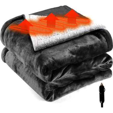 Couverture électrique 12 V pour Voiture - 150 x 100 cm - Couverture chauffante Douce - Couverture chauffante pour l'hiver, Les Voyages, Le Camping en Plein air,Gris foncé (1/5)