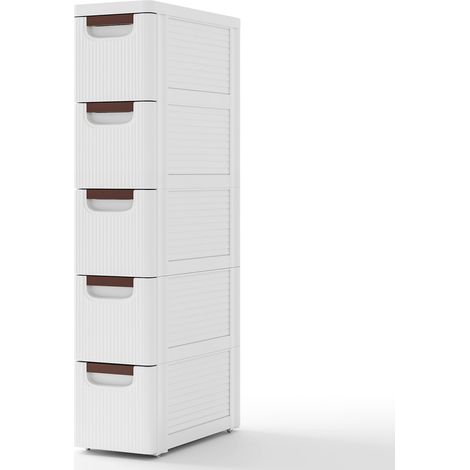 Cassettone stretto piccolo, mobiletto portaoggetti in plastica a 3 cassetti Mobiletto, Mobiletto da bagno con ruote, Mobiletto piccolo, 42x19x91 cm (5 ripiani) (1/5)
