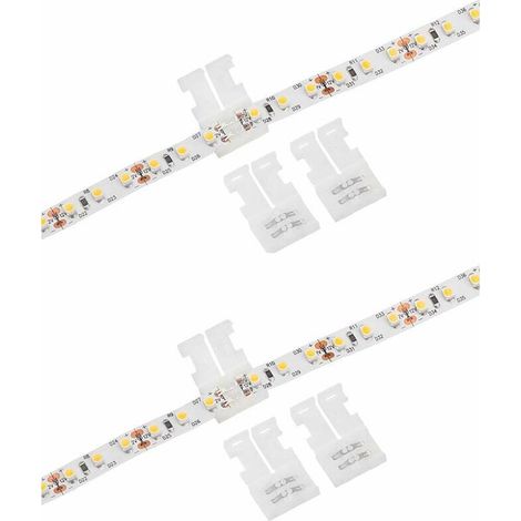 4x 2-pin straight double quick connector for 12V 24V white LED strip, clip fixing fitting accessory for finishing lighting in closets and dressing rooms, for 8mm strip