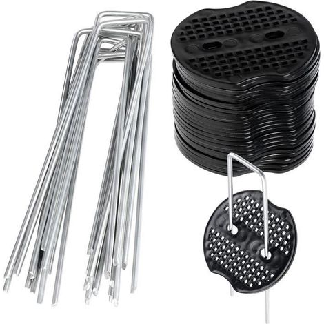 50PCS Piquets de Fixation en Acier Galvanisé, Kit d\'Agrafes pour Toile de Paillage Jardin Tente, Piquet de Jardin avec Rondelles (1/4)