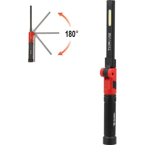 YATO Akku-Werkstattlampe SlimLight LED – COB/SMD Arbeitslampe mit Magnetfuß, 180° klappbarem Kopf, USB-C, IP54, IK07, 5 Lichtmodi, 800 lm, Akku-Inspektionslampe