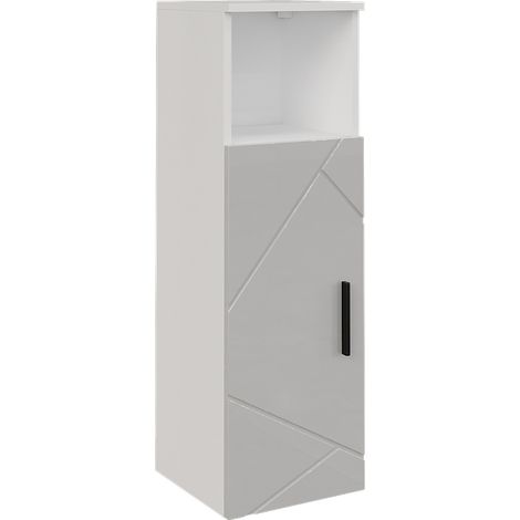Midischrank Irma, Weiß/Weiß Hochglanz, 30 x 93 cm mit Tür, Vicco