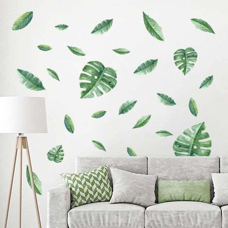 Adesivi murali con piante tropicali, foglie verdi decorative, decorazioni per pareti di soggiorno, ufficio e camera da letto. (1/3)