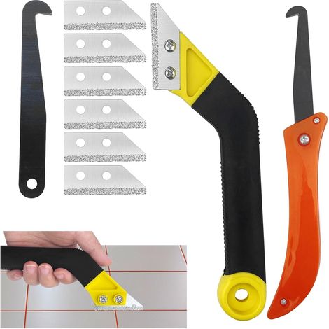 Lot de 2 Grattoirs à Joints, 6 Lames de Rechange, Outils de Nettoyage Carrelage et Vitrocéramique en Carbure de Tungstène (1/5)