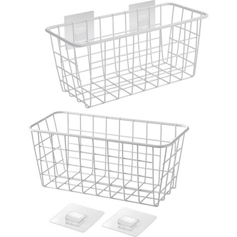 Lot de 2 Paniers Muraux, Acier Inoxydable, Sans Perçage, Adhésif Fort, Cuisine Salle De Bain (1/5)
