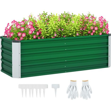 Grüner, rechteckiger Stahlpflanzkasten – inklusive Handschuhen – 125 x 47 x 40 cm – Für die Anpflanzung von Pflanzen und Blumen auf Terrassen und Balkonen