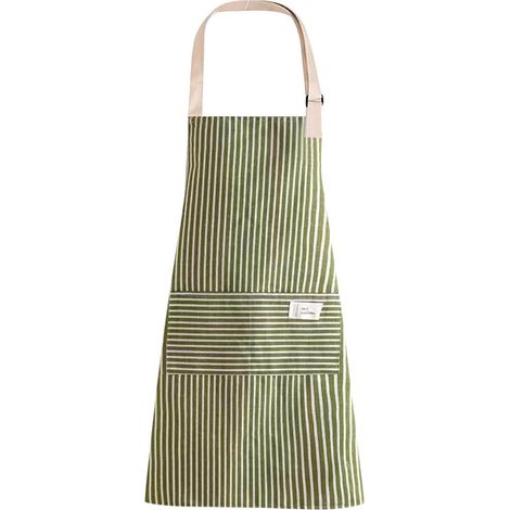 Kochschürze, verstellbare Schürze, Kochschürze mit Tasche, wasserdicht, aus Baumwolle und Leinen, gestreift, zum Kochen, Backen und Gärtnern, grün (1/5)