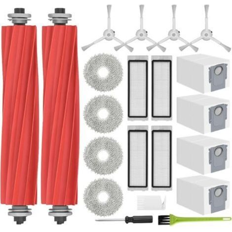 Accessoire pour Roborock Q Revo Aspirateur Robot Pièces de Rechange, 4 Sacs à Poussière, 2 Brosses Principales 4 Filtres, 4 Brosses Latérales, 4 Serpillières Chiffon (1/5)