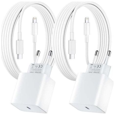 Kaelt - Lot de 2 pour Chargeur Rapide iPhone, 20W PD USB-C Prise Secteur avec 2m Câble USB C vers Lightning pour iPhone 14/14 pro/13/13 Pro/13 Pro Max/13 Min (1/4)