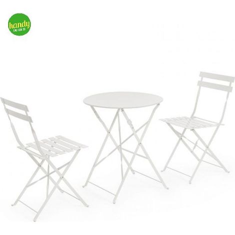 Set tavolo da esterno rotondo 2 sedie da giardino pieghevoli Bistrot YES - Bianco (1/5)