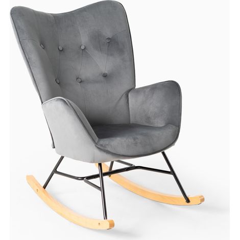 Fauteuil à Bascule Allaitement Rocking Chair Scandinave Chaise Loisir Revêtement en Velours avec Pieds en Bois Massif pour Salon, Chambre, Le balcon, Gris Velours, 68x87x98cm (1/5)