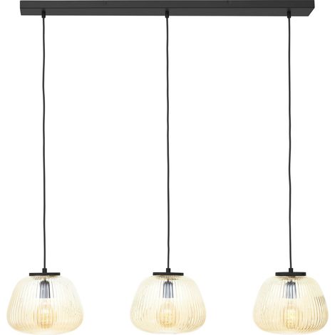 Brilliant Lampe Kaizen Pendelleuchte 3flg amber-bernstein/schwarz matt Metall/Glas braun 3x A60, E27, 40 W