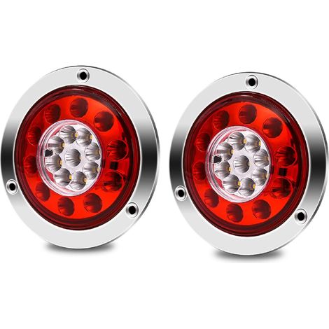Feu arrière de camion, rond 19 LED arrêt de frein de remorque tournez les feux arrière 2 pièces étanche bicolore feu arrière indicateur lampe 12V 24V pour camion tracteur Jeep camion (1/5)