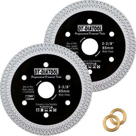 2 x 85mm Diamond Circular Saw Blades for Porcelain, Tile, Ceramic, Marble, Granite with Arbor X Segment Mesh 10-15mm (1/5)