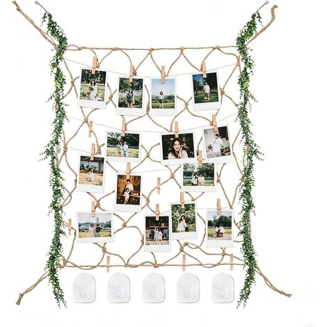 Net Photo Display 100x100 cm Décorations de Fête avec Filet Pêle-mêle photos avec pinces Pour mariage anniversaire fête dortoir appartement maison salon chambre (1/5)