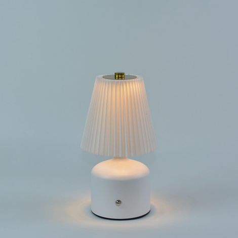 Petite lampe de table sans fil de champignons Contrôle tactile 3 couleurs Lampe rechargeable plissée de base métallique d'éblouissement sans pas pour table de nuit-Blanc (1/5)